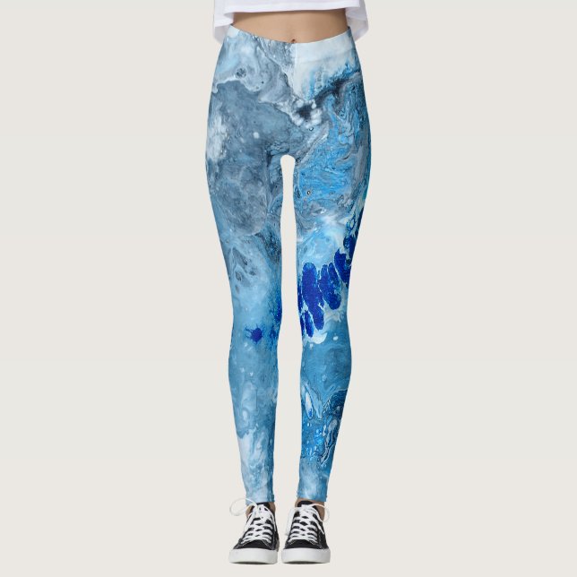Blue abstract fluid art #01 leggings (Front)