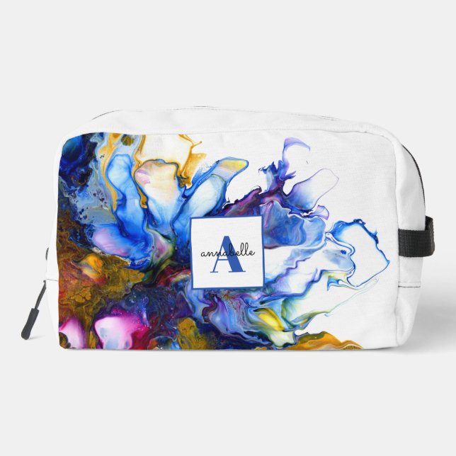 Blue Abstract Fluid Art Agate Name Dopp Kit (Back)