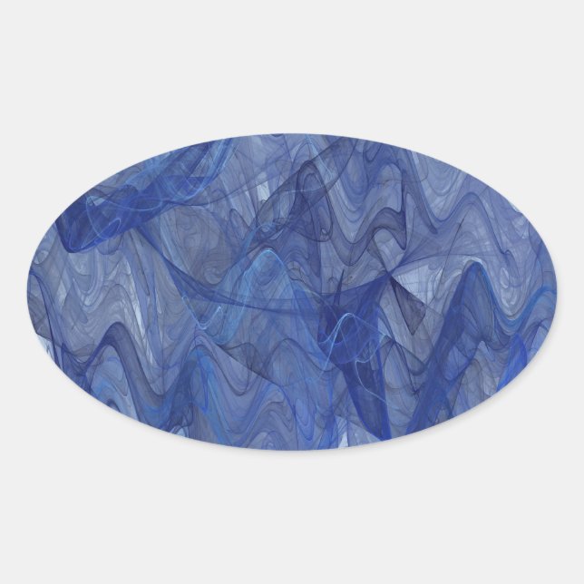 Blue Abstract Fractal Oval Sticker (Front)