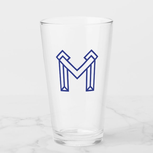 Blue Abstract Geometric M  Glass (Front)