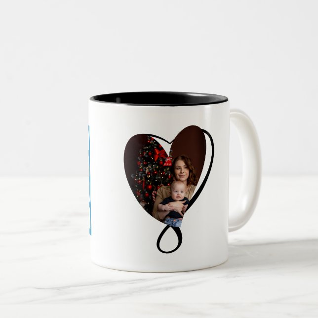 Blue Abstract Geometric M  Two-Tone Coffee Mug (Front Right)