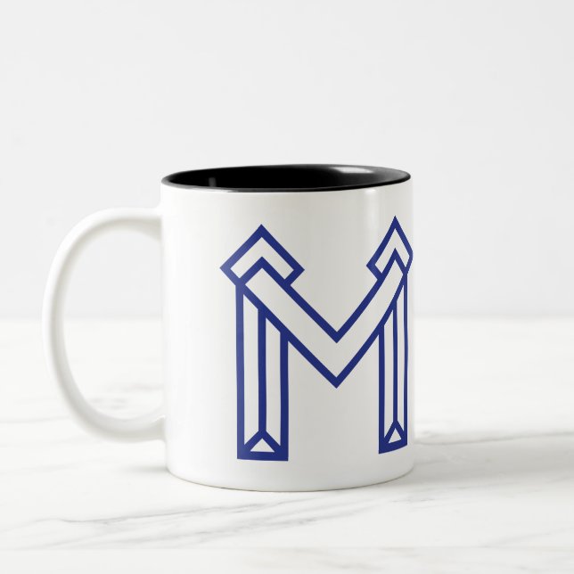 Blue Abstract Geometric M  Two-Tone Coffee Mug (Left)