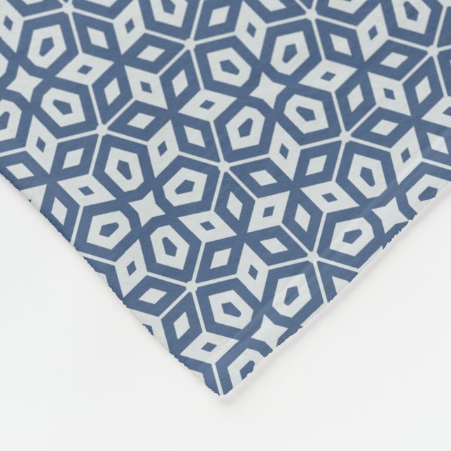 Blue Abstract Geometric Mosaic Patterned Fleece Blanket (Corner)