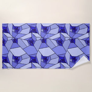 Blue Abstract Geometric Pattern Beach Towel