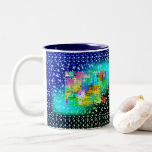 Blue Abstract Geometric Stars Bright Green Two-Tone Coffee Mug