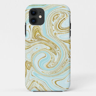 Blue Abstract Gold Glitter Chic Stylish iPhone 11 Case