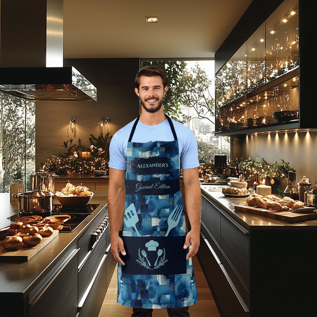 Blue Abstract Gourmet Apron - Modern Kitchen Wear (Creator Uploaded)
