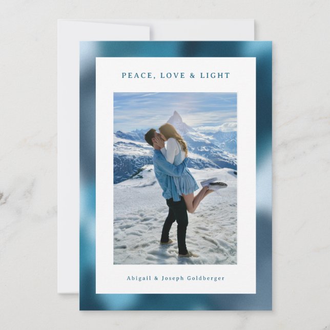 Blue Abstract Gradient Hanukkah Photo Holiday Card (Front)