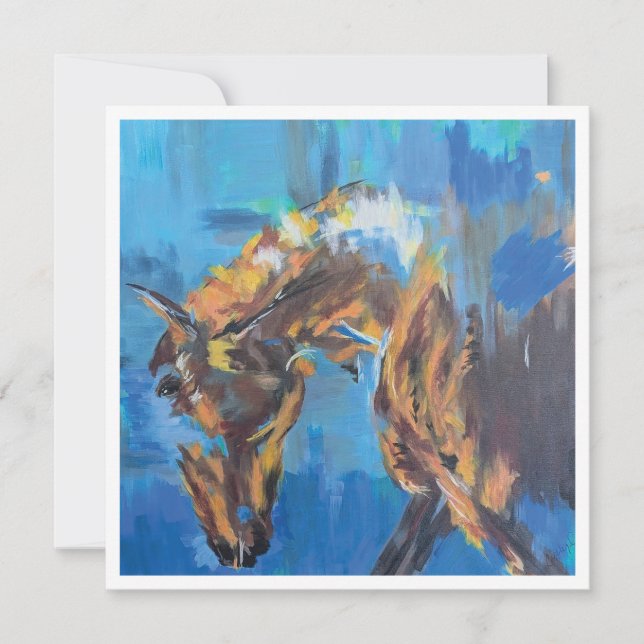 Blue Abstract Horse Painting Holiday Card (Front)