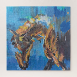 Blue Abstract Horse Painting Jigsaw Puzzle