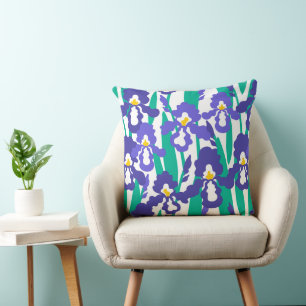 Blue Abstract Iris Floral Pattern Cushion