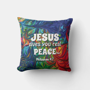 Blue Abstract JESUS PEACE Christian Cushion