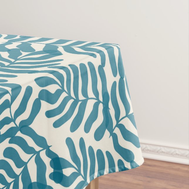 Blue abstract leaves pattern tablecloth (In Situ)
