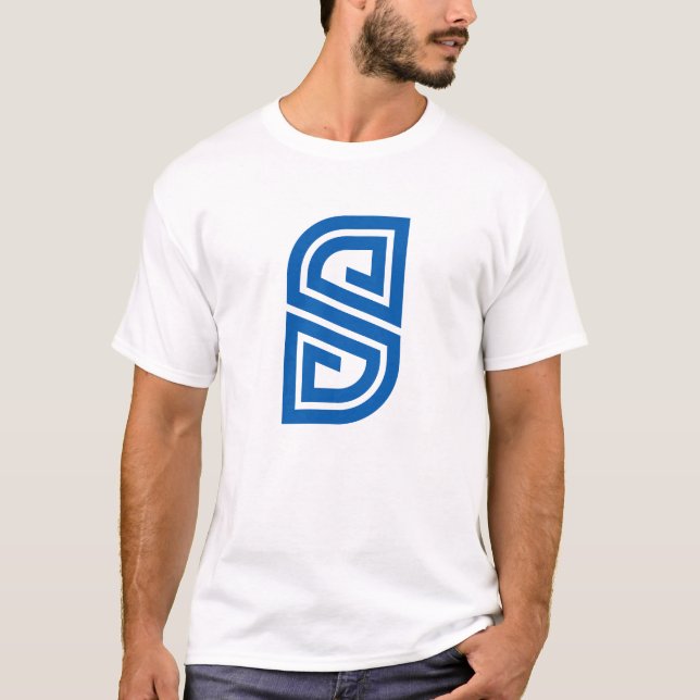 Blue Abstract Letter S Geometric Monogram T-Shirt (Front)