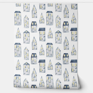 Blue abstract line house pattern  wallpaper