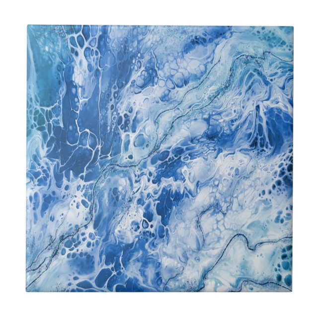 Blue Abstract Marble Background Ceramic Tile (Front)