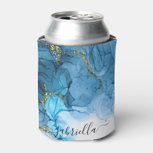 Blue Abstract Marble Can Cooler (Can Front)