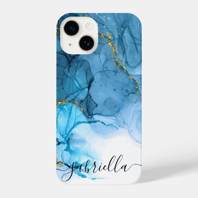 Blue Abstract Marble iPhone Case (Back)