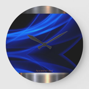 Blue Abstract-& Metal Design Large Clock