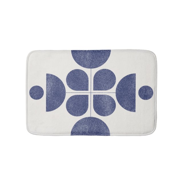 Blue abstract mid century pattern bath mat (Front)