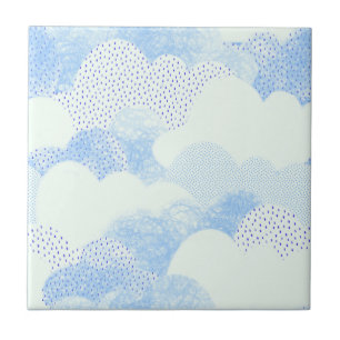 Blue Abstract Modern Rain Cloud Repeat Pattern Ceramic Tile