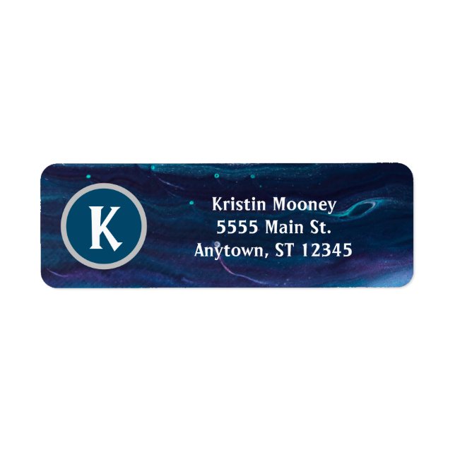 Blue Abstract Monogram Return Address Label (Front)