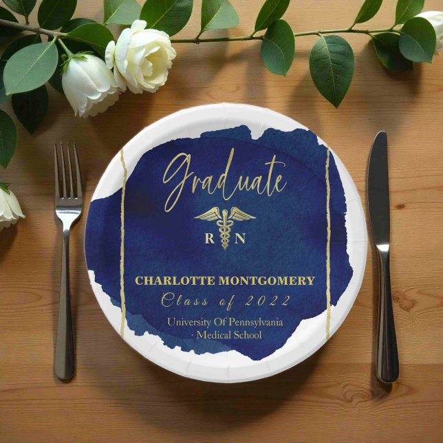 Blue Abstract Nurse Medical Caduceus Graduation Paper Plate (Creator Uploaded)