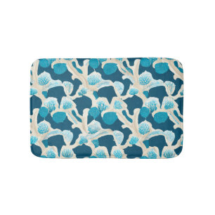 Blue Abstract Ocean Floor   Coastal Pattern Bath Mat