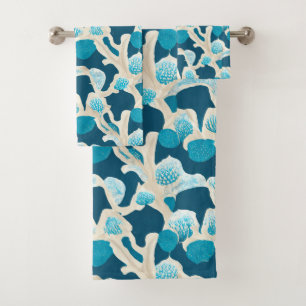 Blue Abstract Ocean Floor Coastal Pattern Bath Towel Set