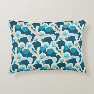 Blue Abstract Ocean Floor Coastal Pattern Decorative Cushion