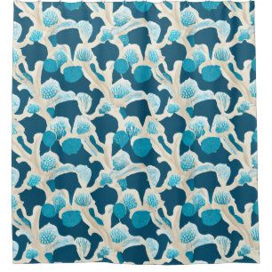 Blue Abstract Ocean Floor Coastal Pattern Shower Curtain