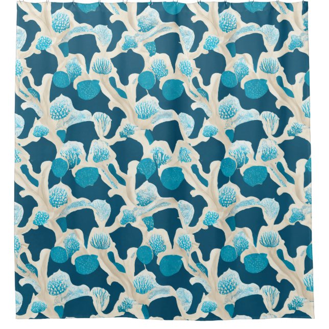 Blue Abstract Ocean Floor | Coastal Pattern Shower Curtain (Front)