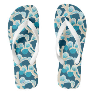 Blue Abstract Ocean Floor   Coastal Pattern Thongs