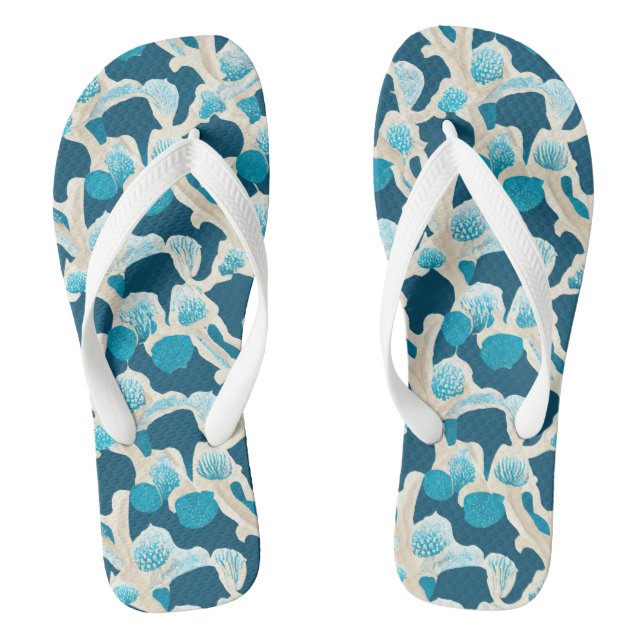 Blue Abstract Ocean Floor | Coastal Pattern Thongs (Footbed)