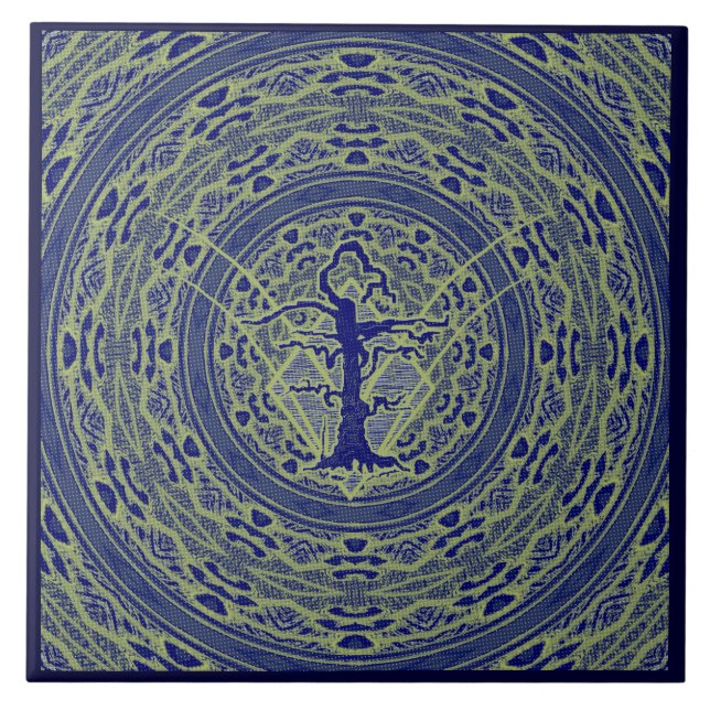 Blue Abstract Old Withered Tree Style 5 Tile (Front)