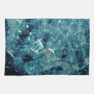 Blue abstract paint grunge style digital art tea towel