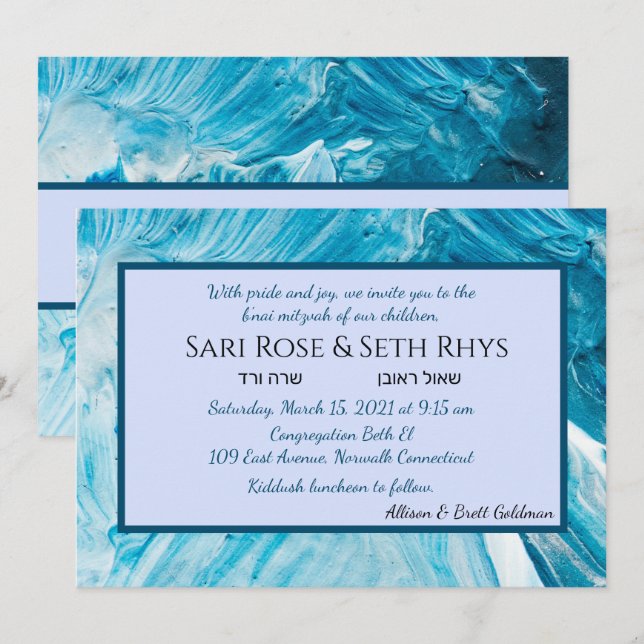 Blue Abstract Paint Invitation (Front/Back)