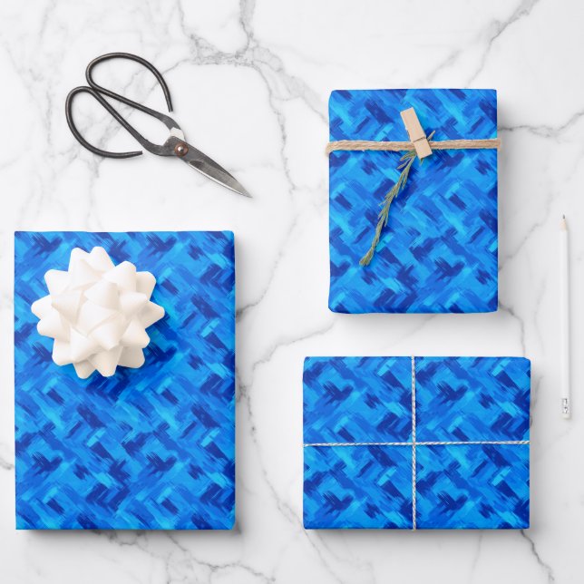 Blue Abstract Paint Wrapping Paper Sheet (Front)