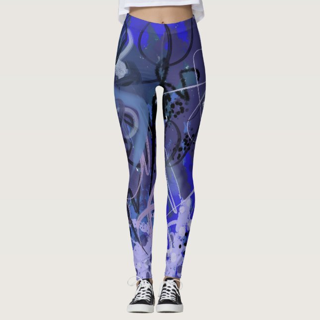 Blue abstract painting leggings (Front)