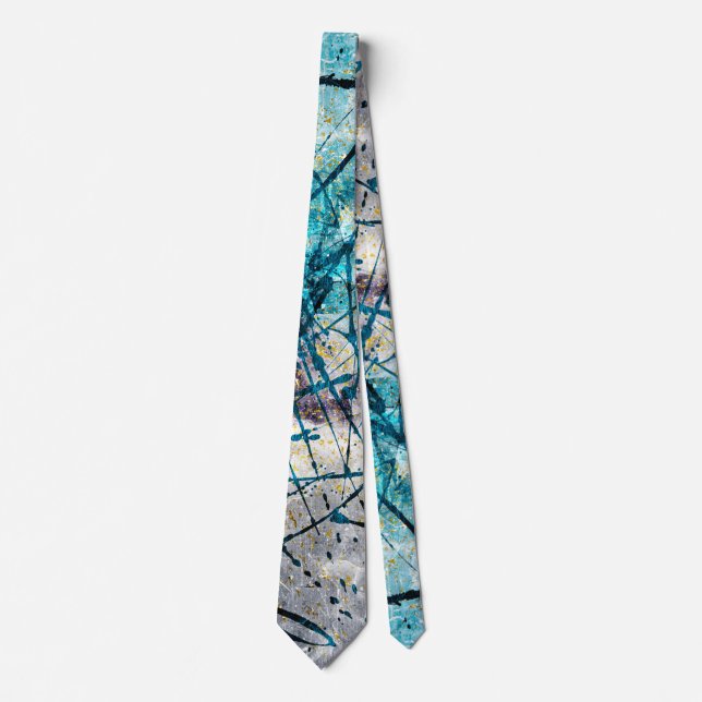 Blue abstract painting strokes tie (Front)