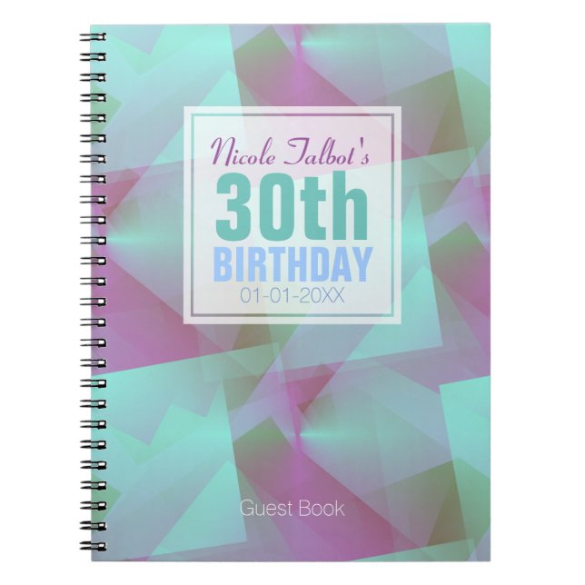Blue Abstract pastel 30th Birthday Guest Book 4a (Front)