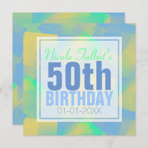 Blue Abstract pastel 50th Birthday Square Inv Invitation