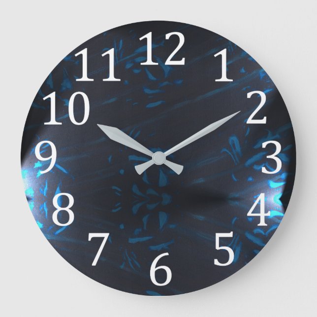 Blue Abstract Pattern Shapes White Numbers Clocks (Front)