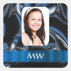 Blue abstract photo template square sticker