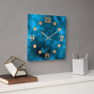 Blue abstract polygonal background square wall clock