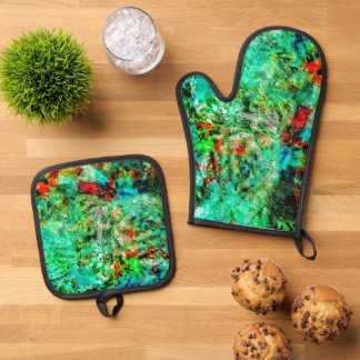 Blue abstract pot holder and oven mitt,Happy blue Oven Mitt & Pot Holder Set