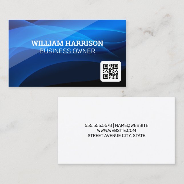 Blue Abstract Shapes | QR Code Business Card (Front/Back)