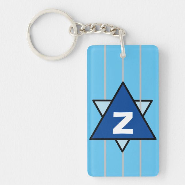 Blue Abstract Star Monogram Key Ring (Front)