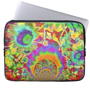 Blue abstract sunflower floral watercolor painting laptop sleeve