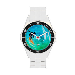 Blue Abstract Surfer Silhouette Wrist Watches